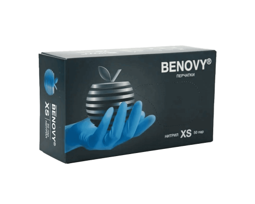 Перчатки нитриловые BENOVY ХS 50 пар голубые.