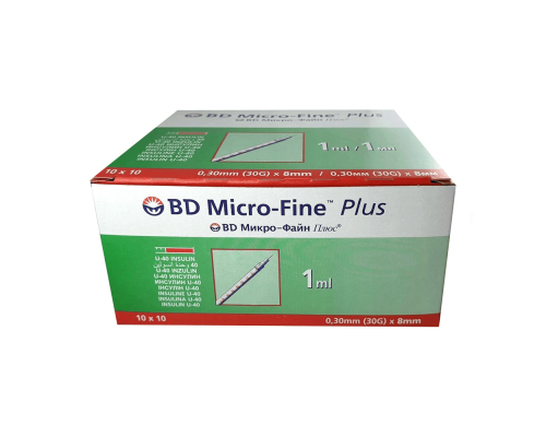 Инсулиновый шприц BD MicroFine, U-40, 1 мл (10 шт. в упаковке), игла 0,3 × 8 мм.