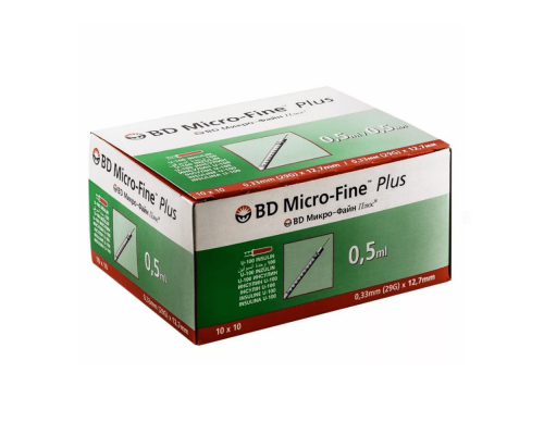 Инсулиновый шприц BD MicroFine, 0,5 мл, U-100 с иглой 0,33 х 12,7 мм (10 шт. в упаковке)